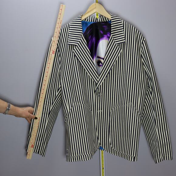Handmade Striped Cotton Blazer w/ Satin Art Lining by Resurrection Approx 2XL - Picture 5 of 8